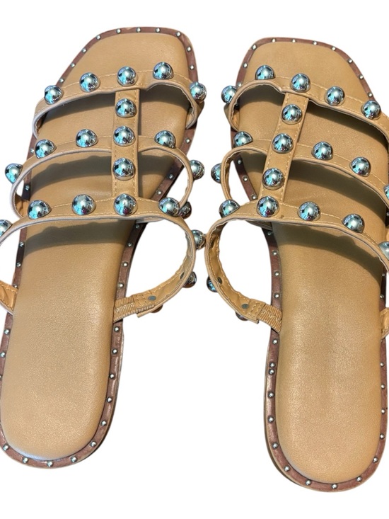 Sincerly Jules Shoes - Sincerly Jules Tan Studded Multi-Strap Slide Sandals